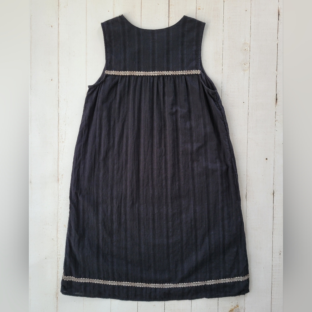 J Jill Embroidered Womens Shift Dress Boho Black Pockets Knee Length SZ S Cotton - Picture 5 of 8